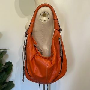 Orange Leather Hobo Shoulder Bag